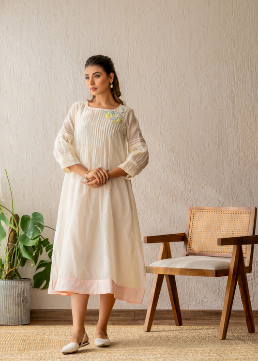Ivory Resham Roses Dress