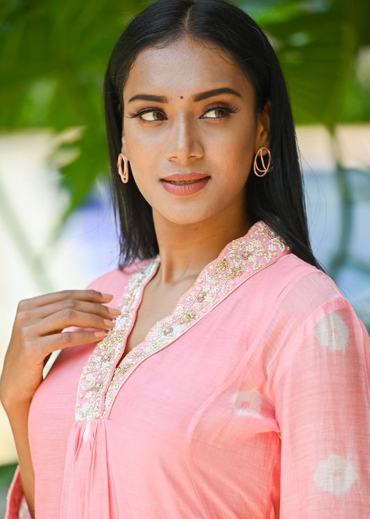 Pink Bhandej Pearl Kurta Set