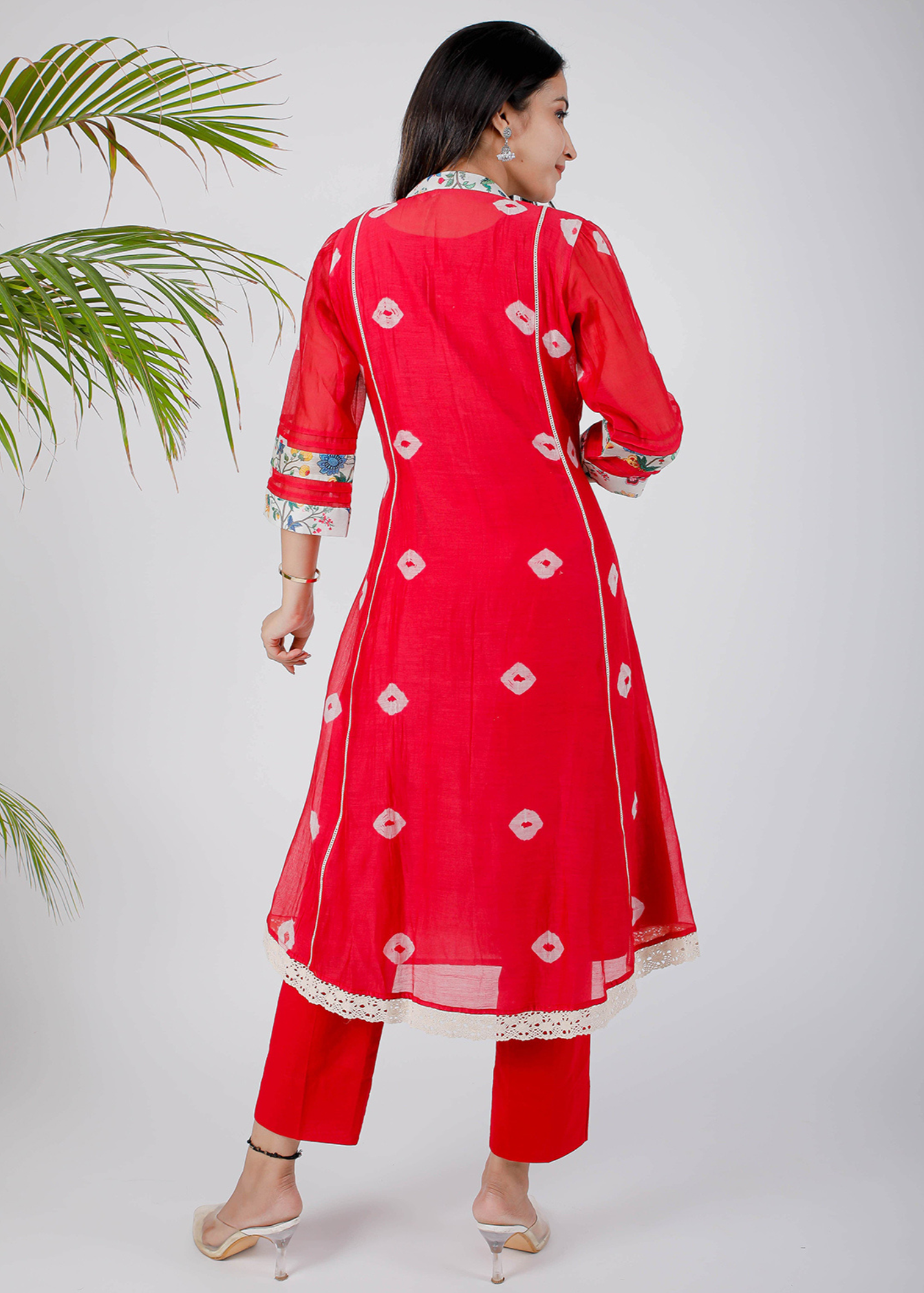 Red Pleated Bhandej Kurta Set