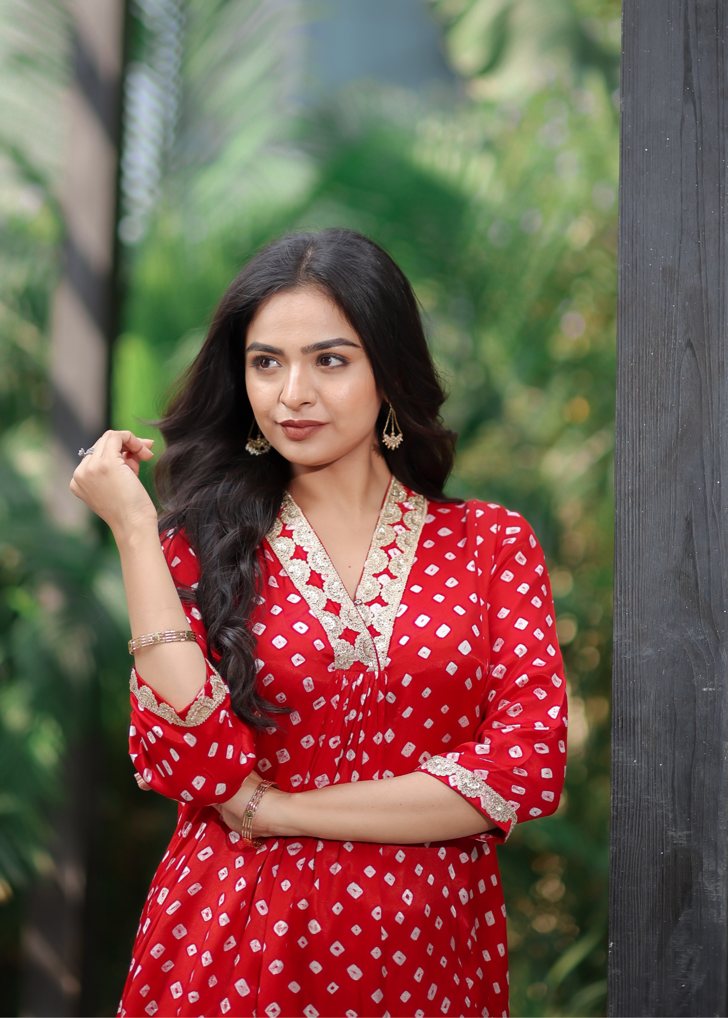 Red Bhandej Kurta Set