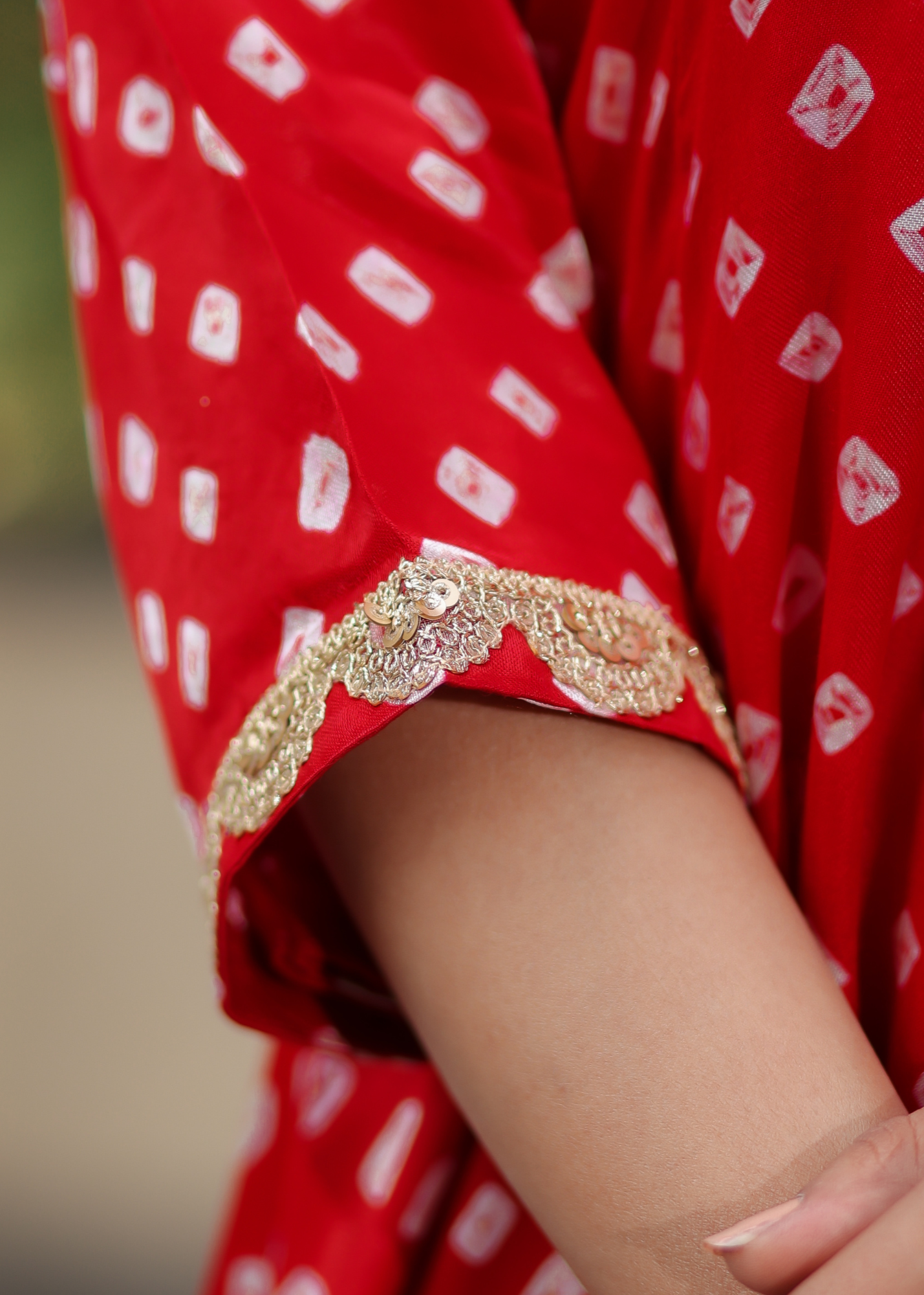 Red Bhandej Kurta Set