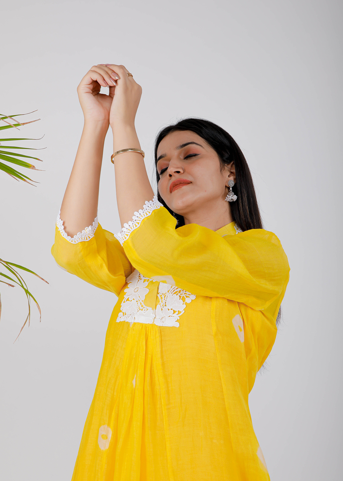 Yellow Floral Bhandej Kurta Set