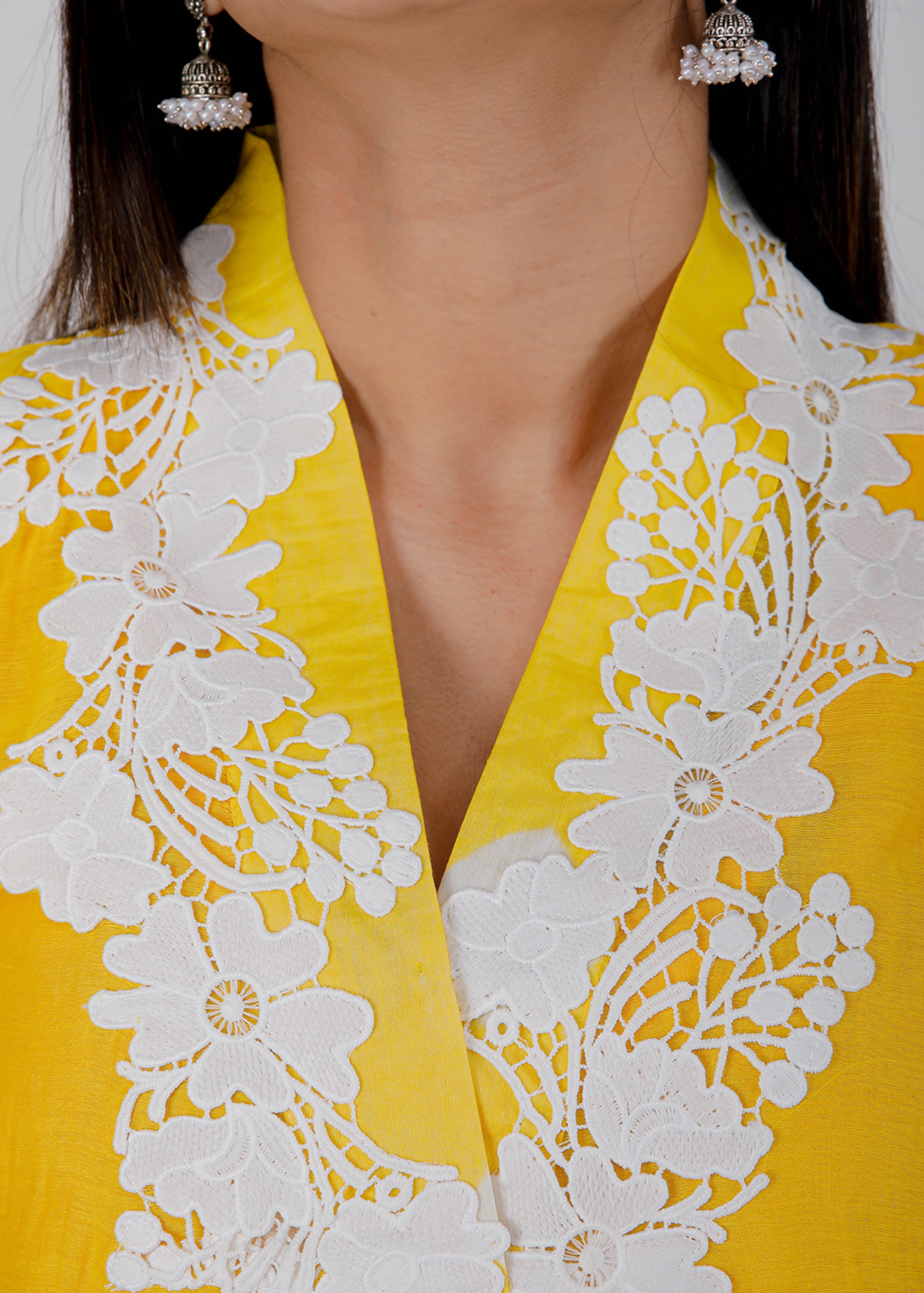 Yellow Floral Bhandej Kurta Set