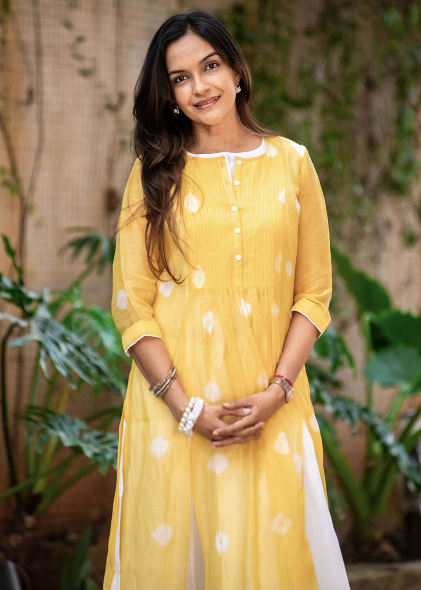 Yellow Bhandej Kurta Set