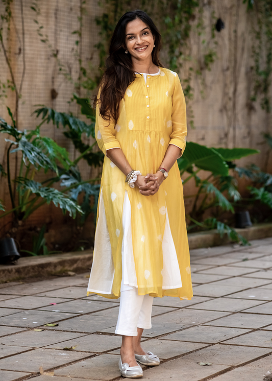Yellow Bhandej Kurta Set