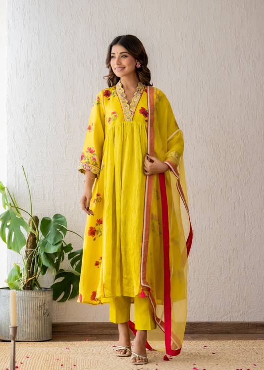 Yellow Floral Kurta Set