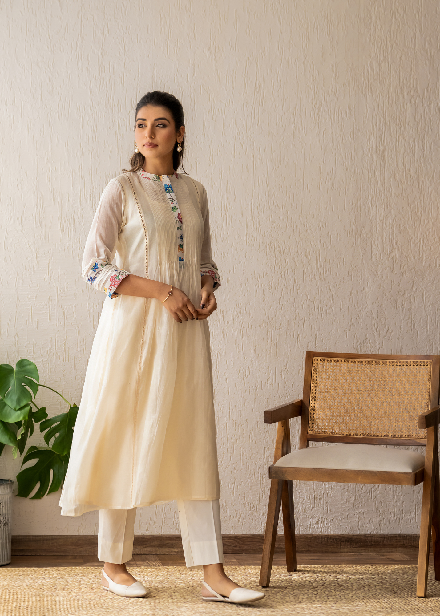 Ivory Pleated Kurta Set