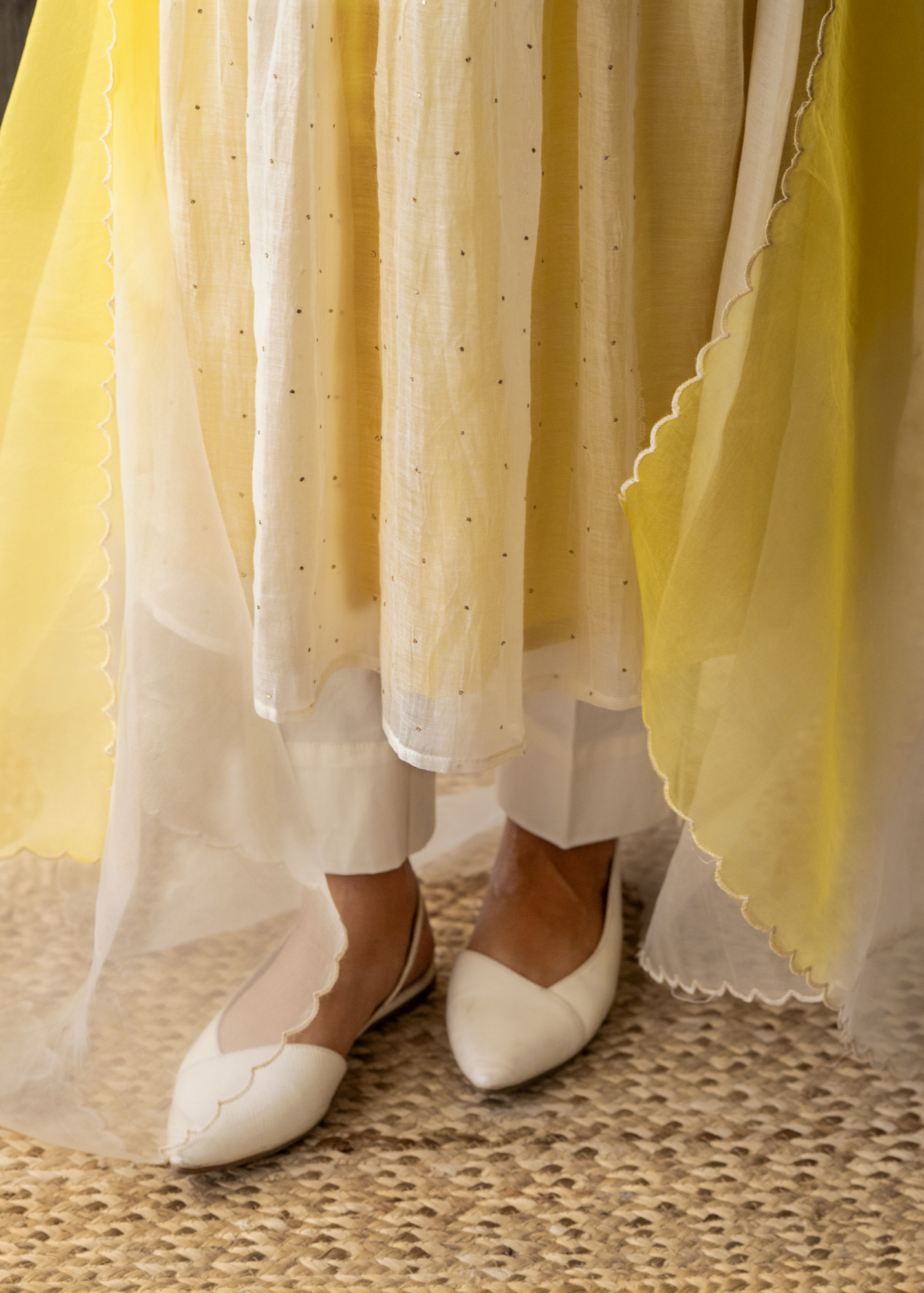 Resham Roses Ivory & Yellow Mukaish Suit Set