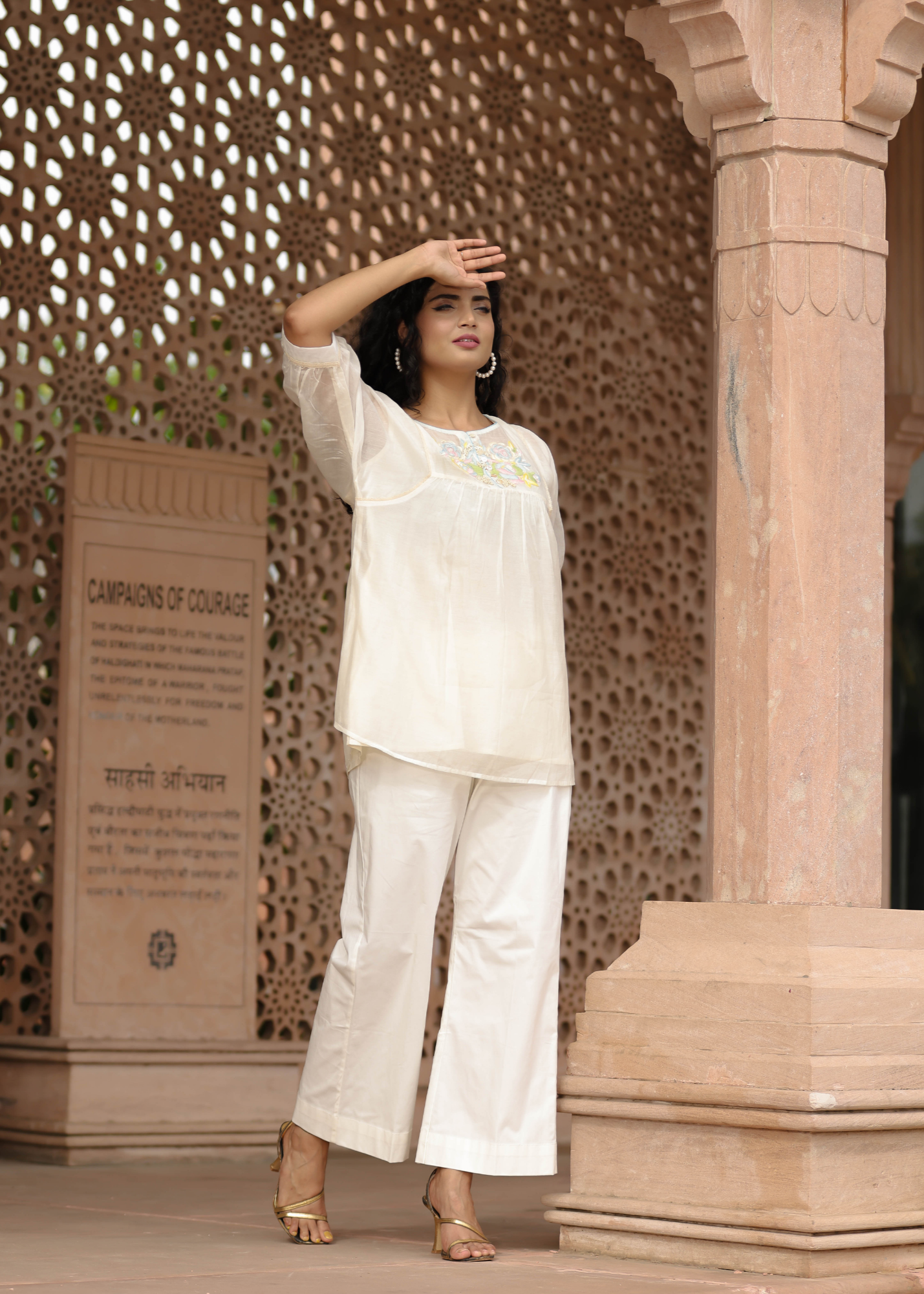 Resham Roses Ivory Tunic Set