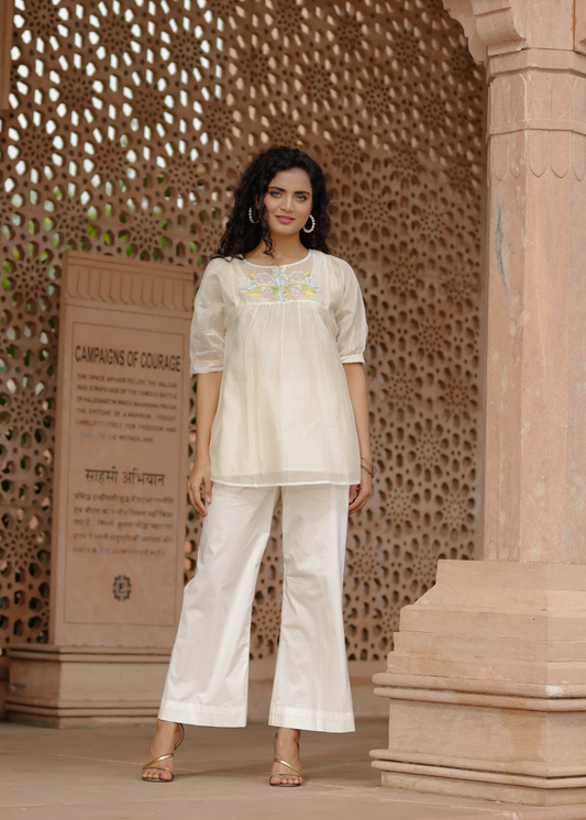 Resham Roses Ivory Tunic Set