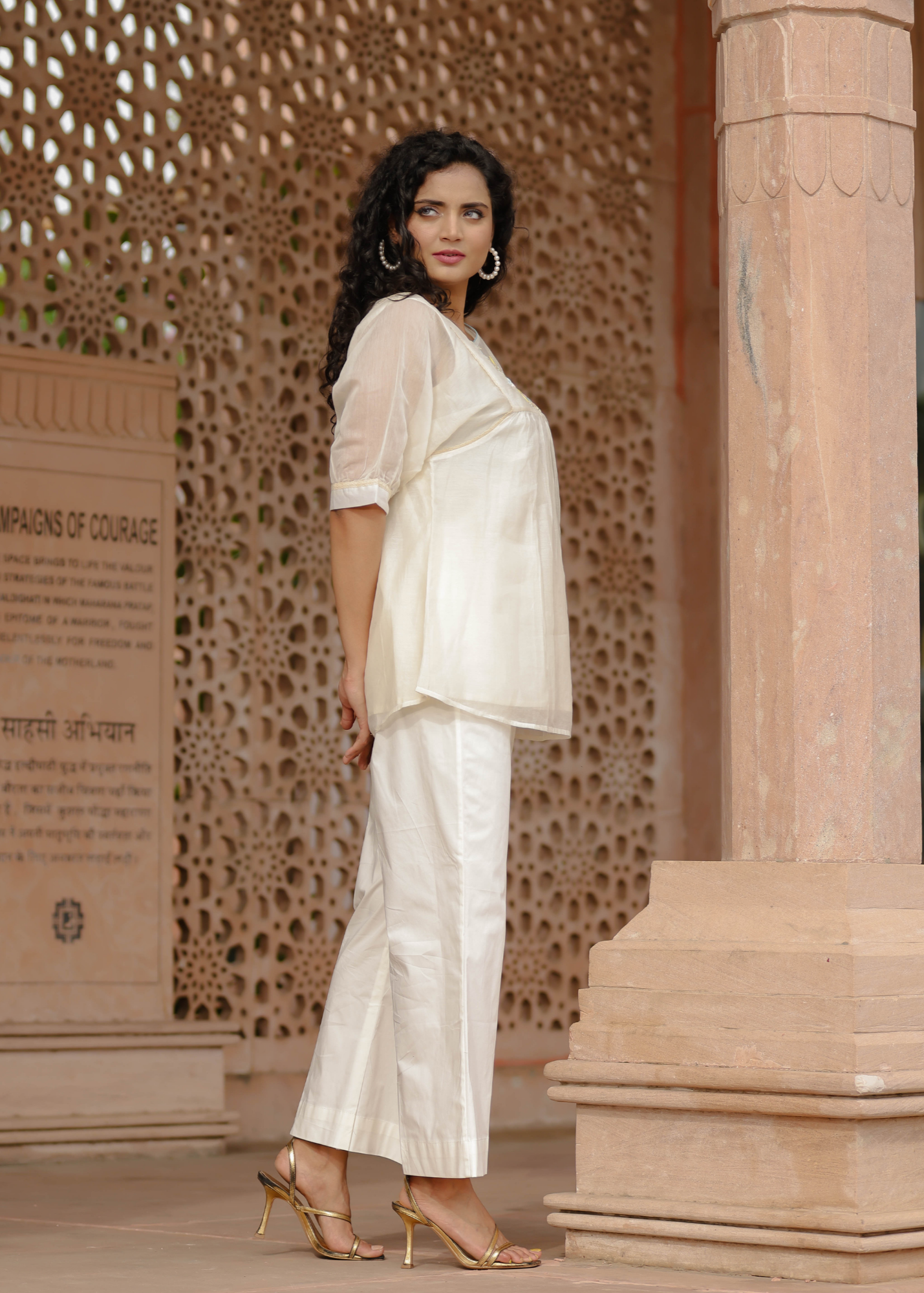 Resham Roses Ivory Tunic Set