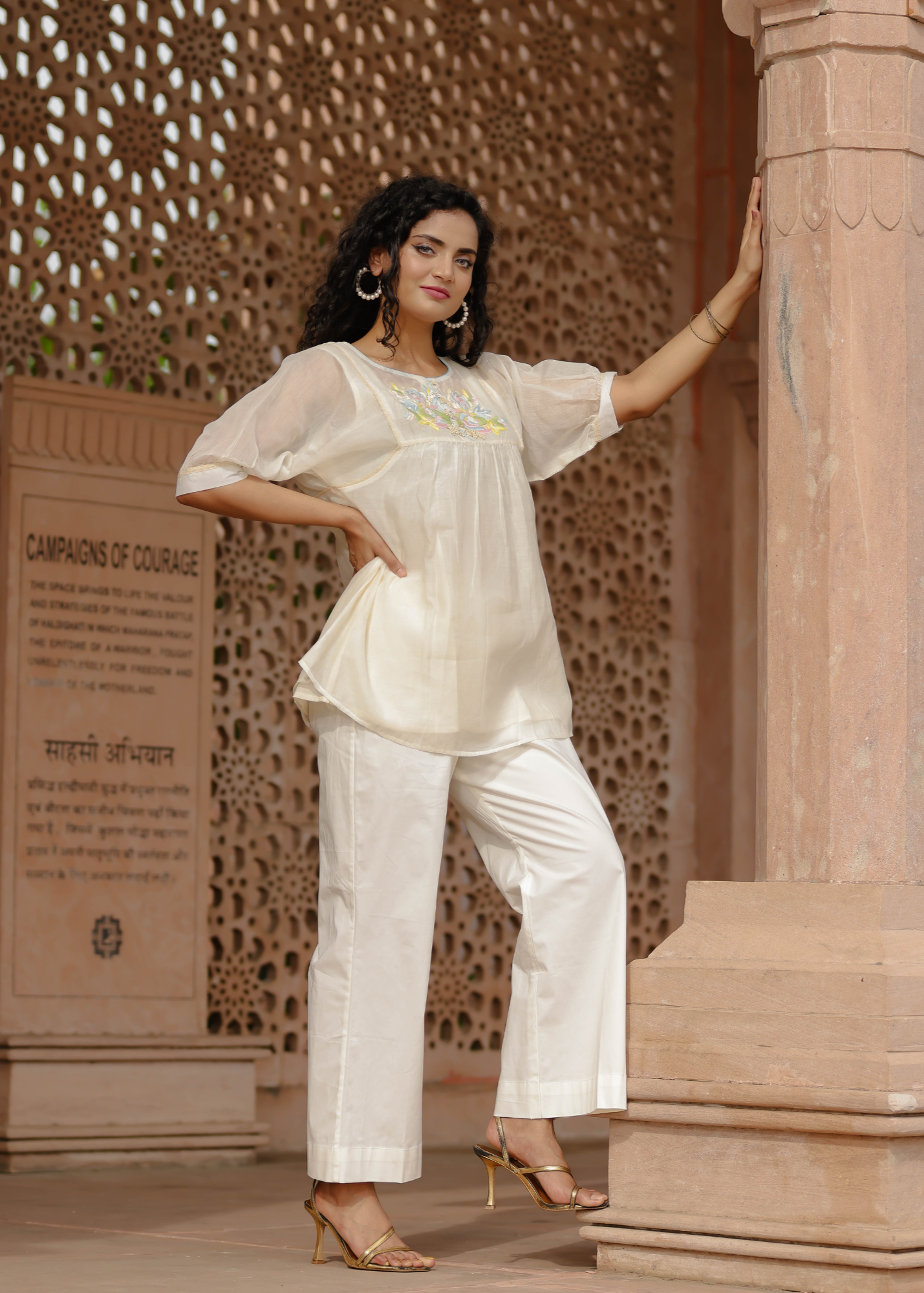 Resham Roses Ivory Tunic Set