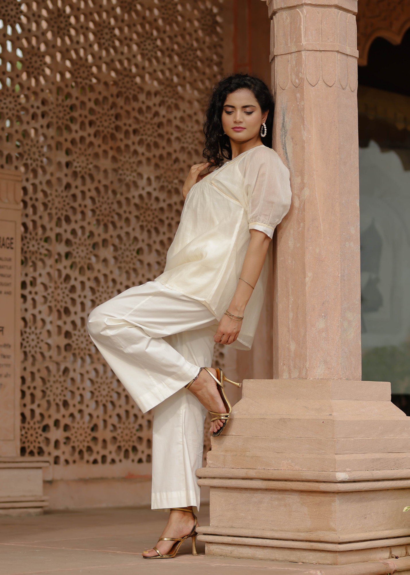 Resham Roses Ivory Tunic Set