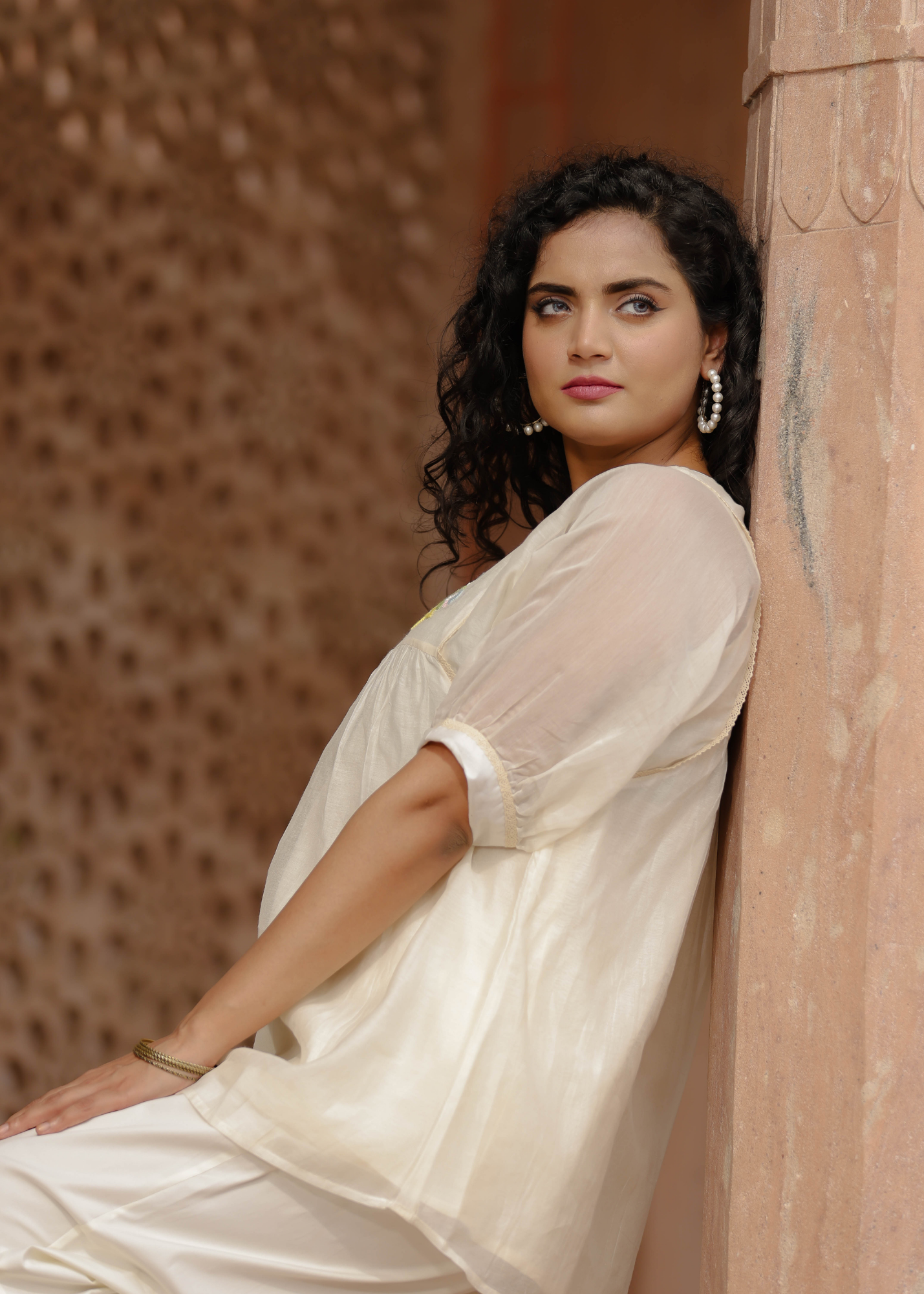 Resham Roses Ivory Tunic Set