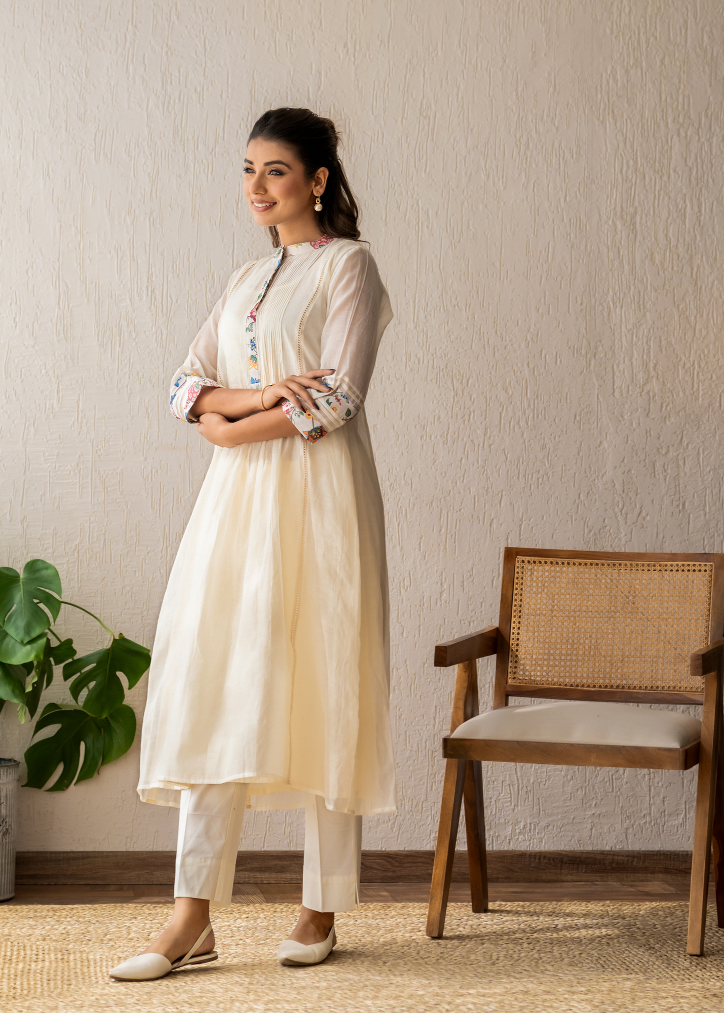 Ivory Pleated Kurta Set