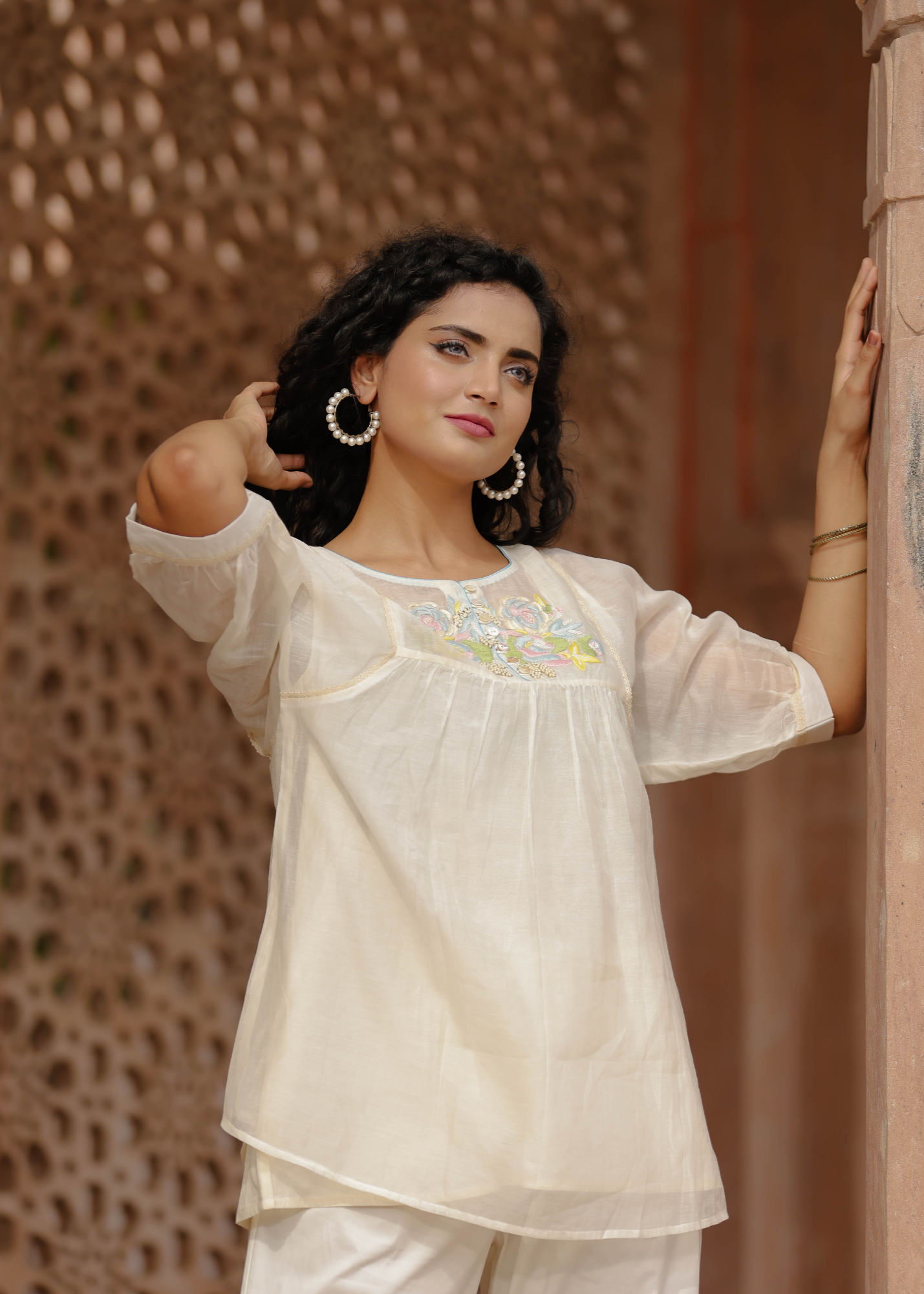 Resham Roses Ivory Tunic Set