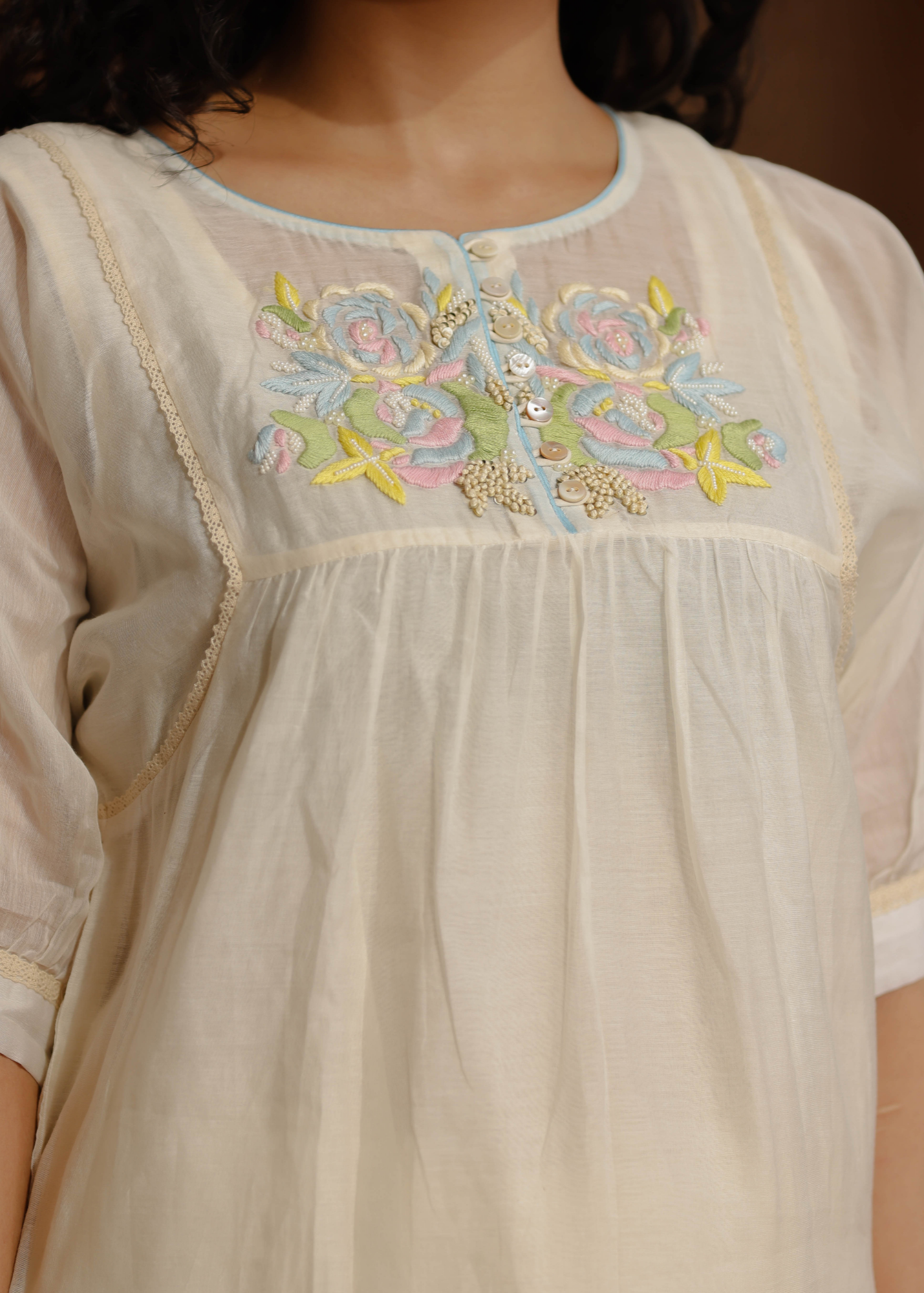 Resham Roses Ivory Tunic Set