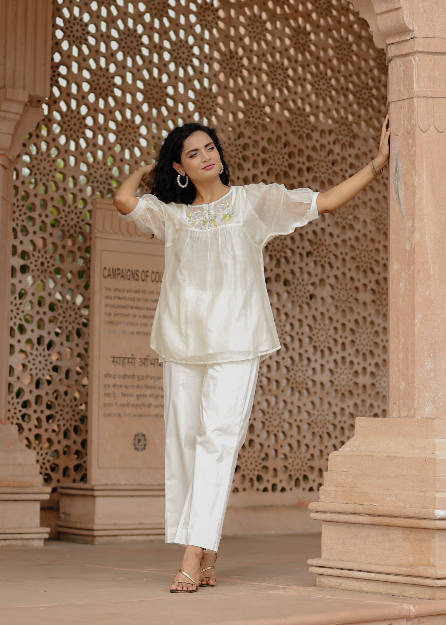 Resham Roses Ivory Tunic Set