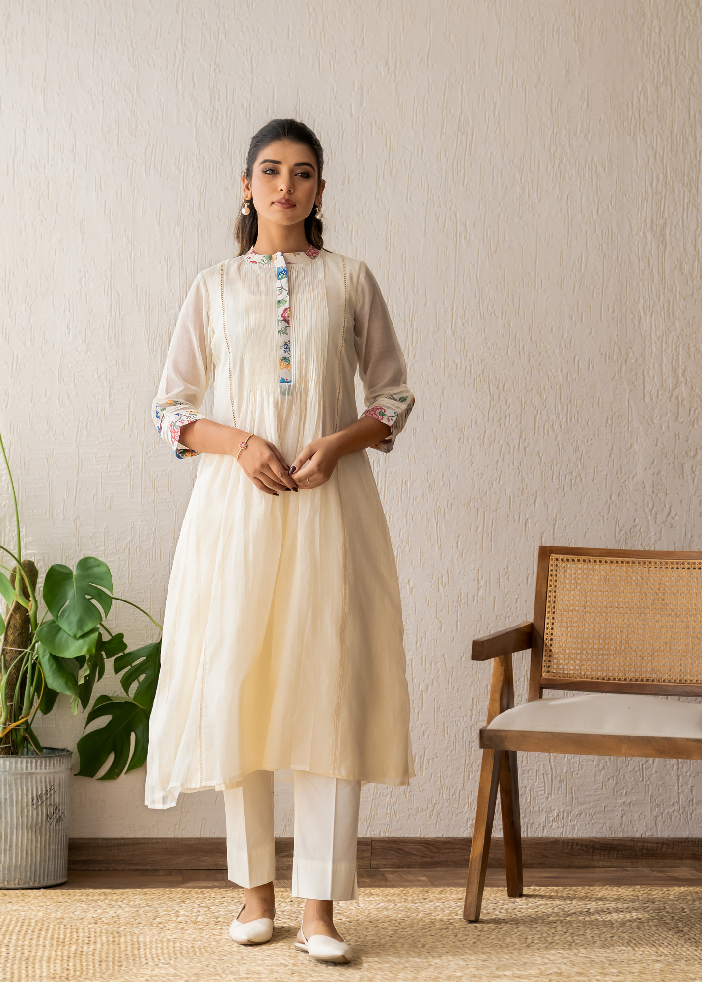 Ivory Pleated Kurta Set