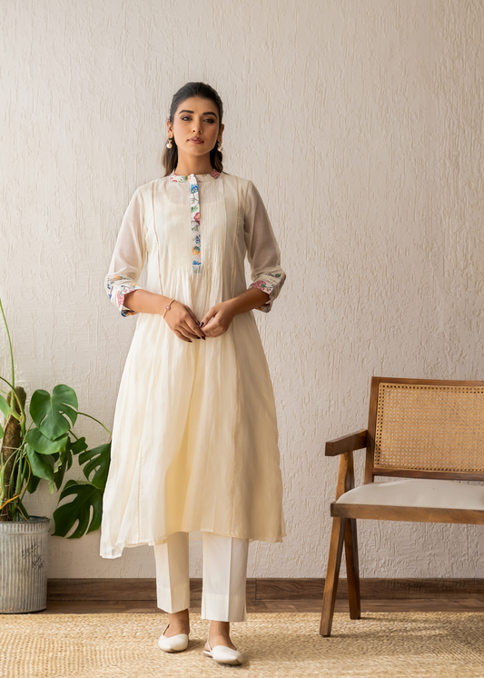 Ivory Pleated Kurta Set