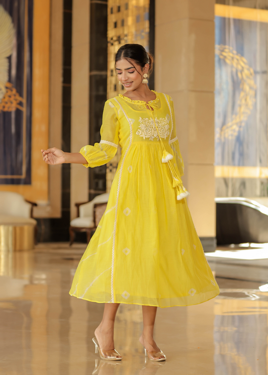 Resham Roses Yellow Dress