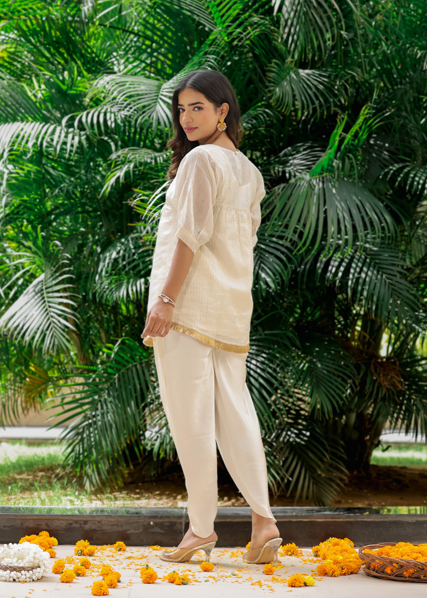Resham Roses Ivory Dhoti Set