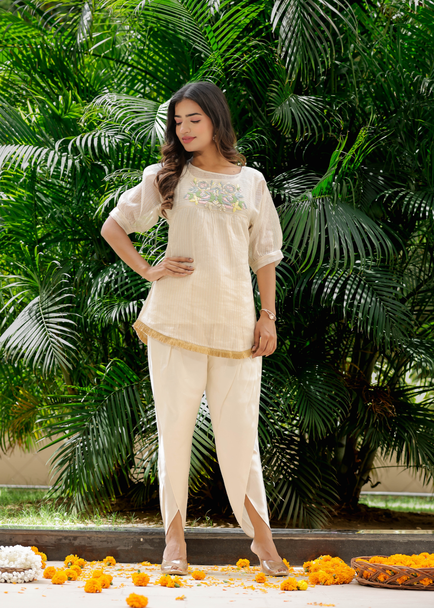 Resham Roses Ivory Dhoti Set