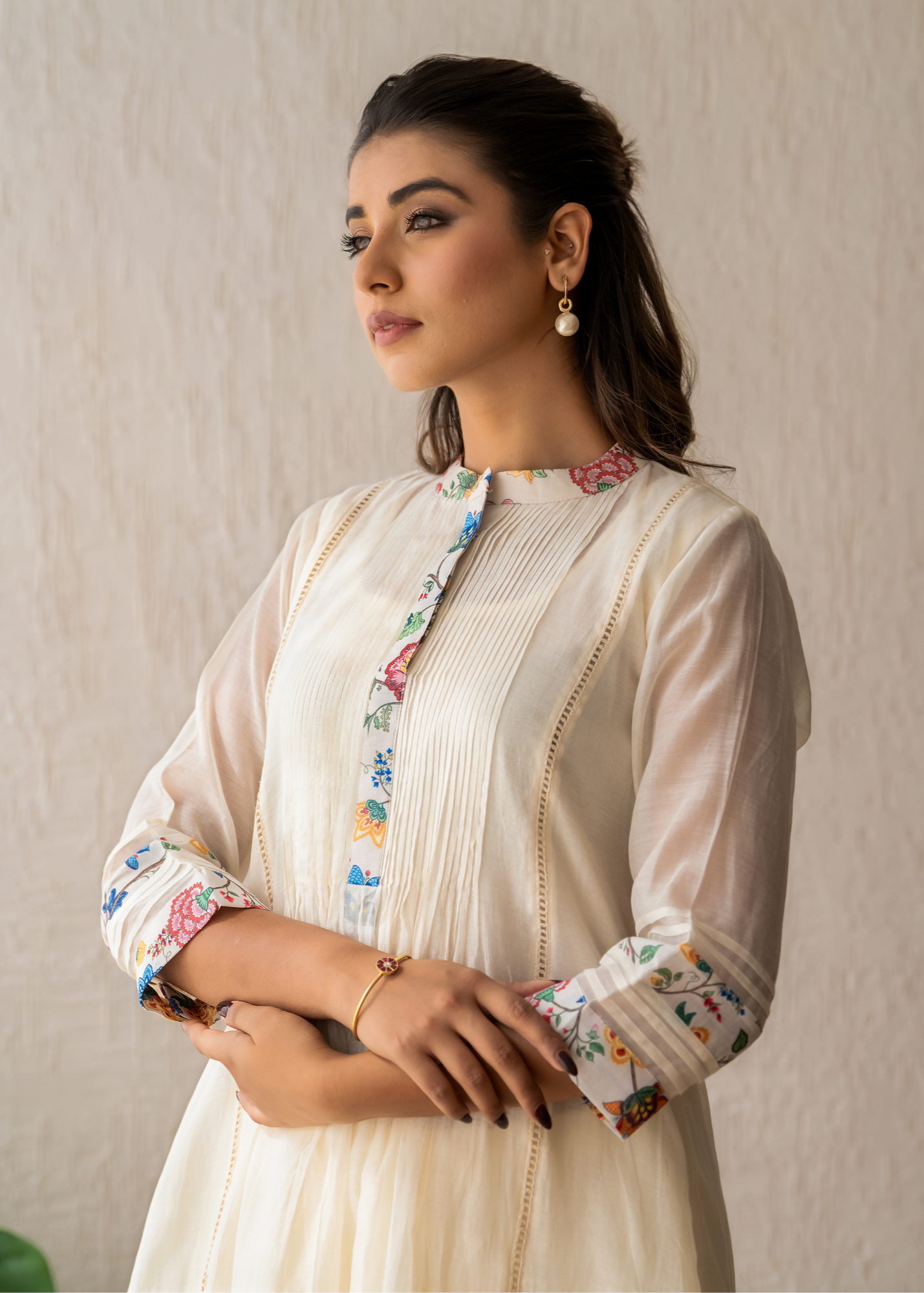 Ivory Pleated Kurta Set