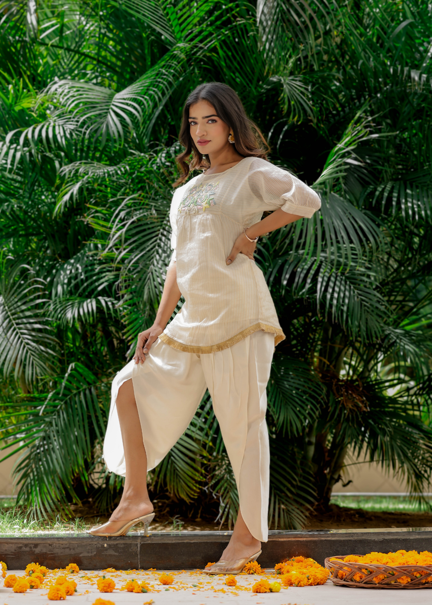 Resham Roses Ivory Dhoti Set