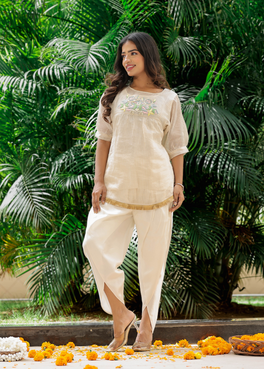 Resham Roses Ivory Dhoti Set