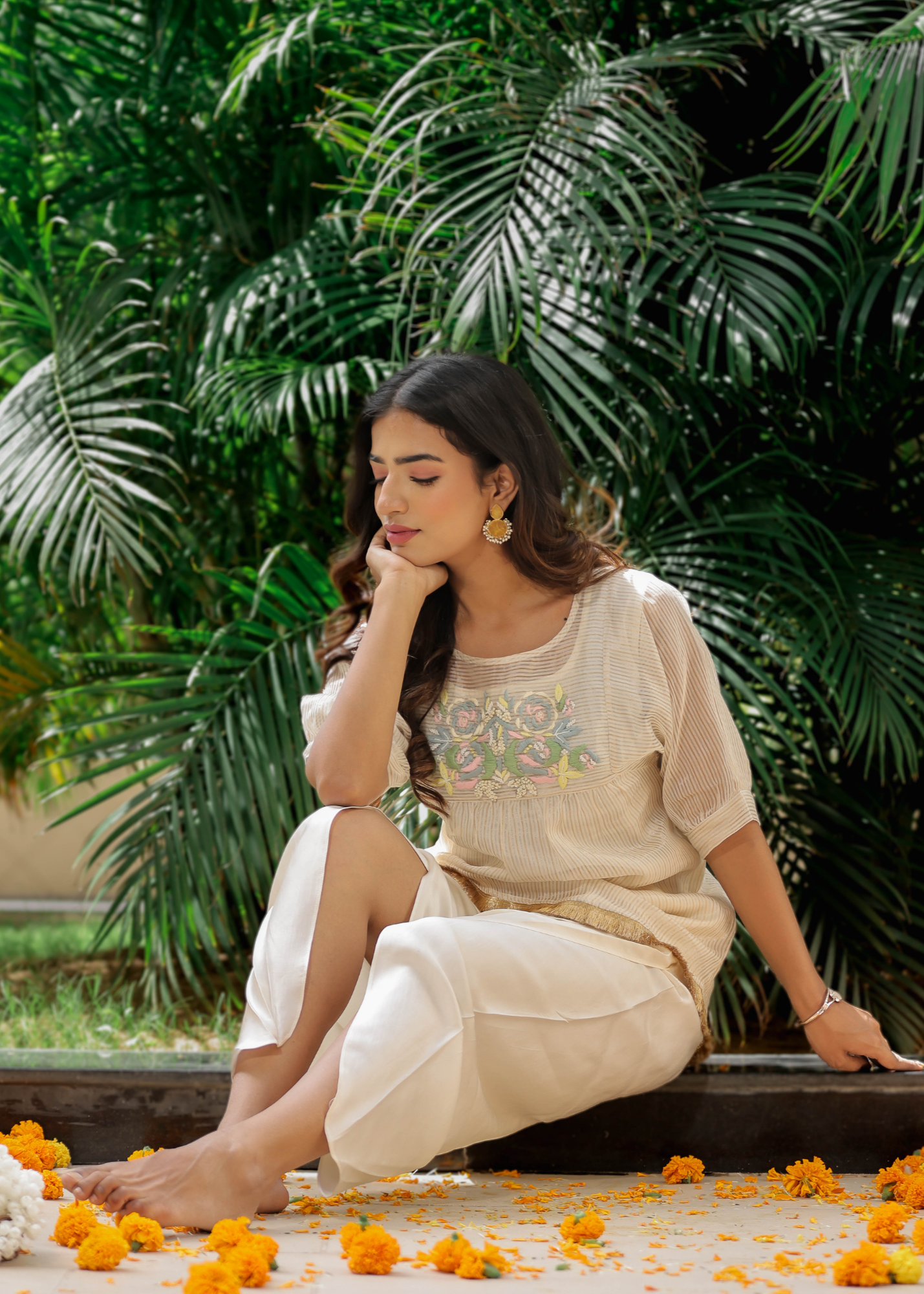 Resham Roses Ivory Dhoti Set
