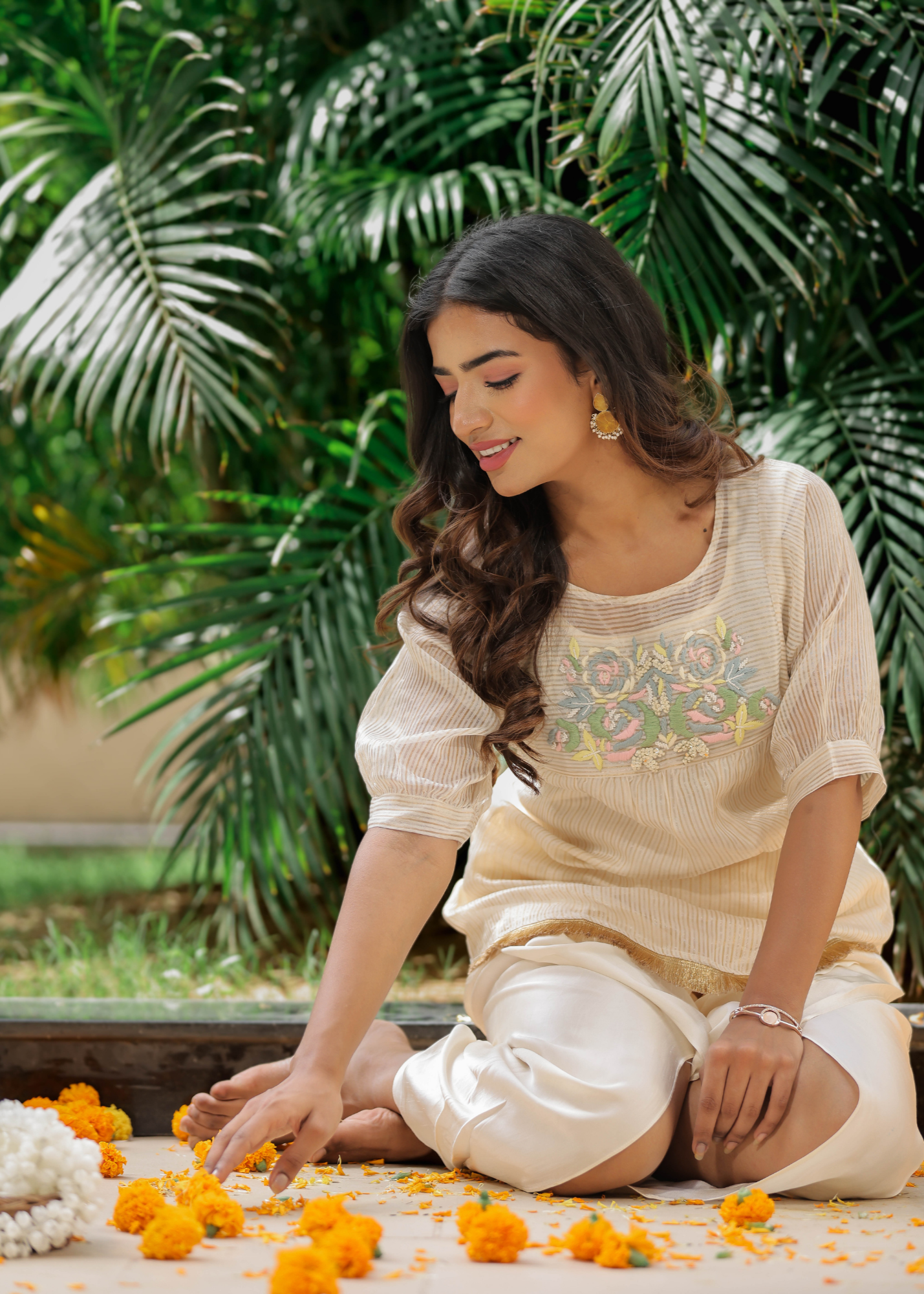 Resham Roses Ivory Dhoti Set