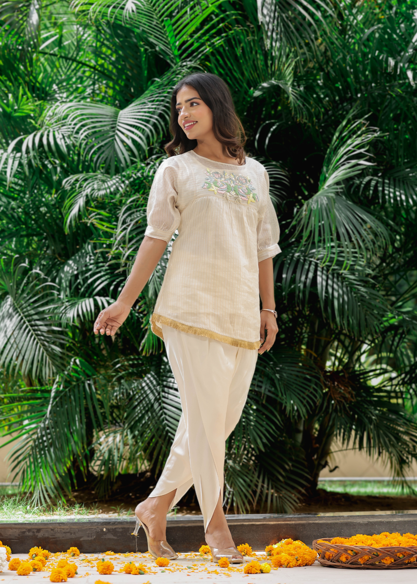 Resham Roses Ivory Dhoti Set