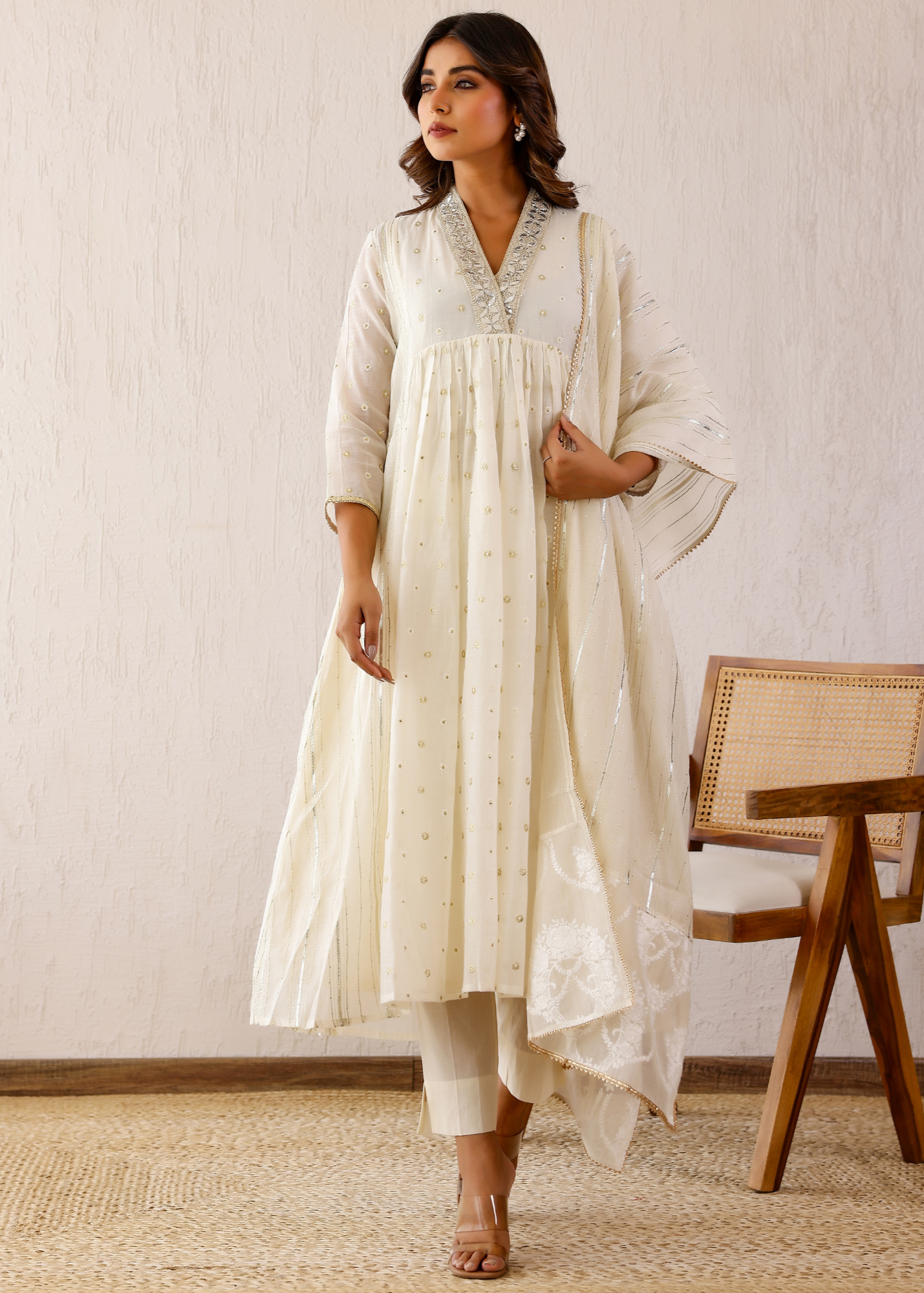 Ivory Silvat Gota Kurta Set