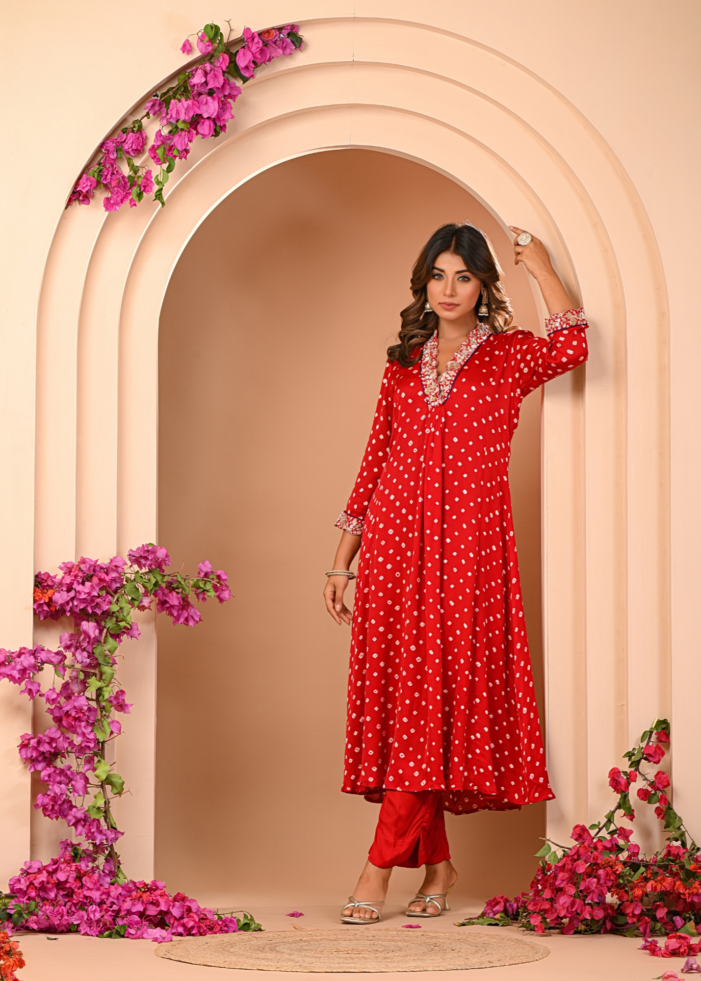 Royal Red Bhandej Kurta Set