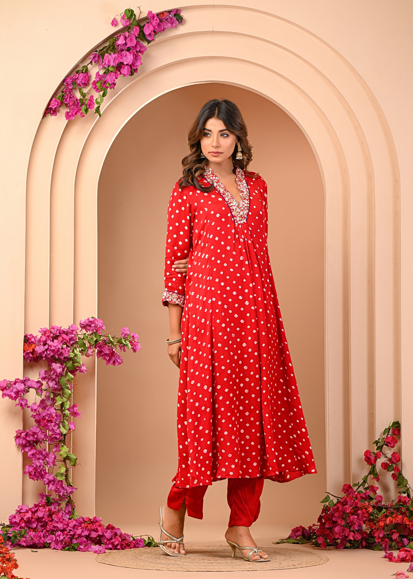 Royal Red Bhandej Kurta Set