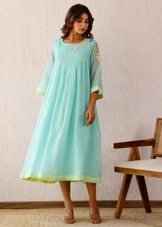 Pleated Turquoise Dress