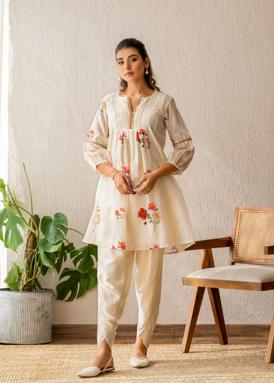 Ivory Bloom Kurta Dhoti Set