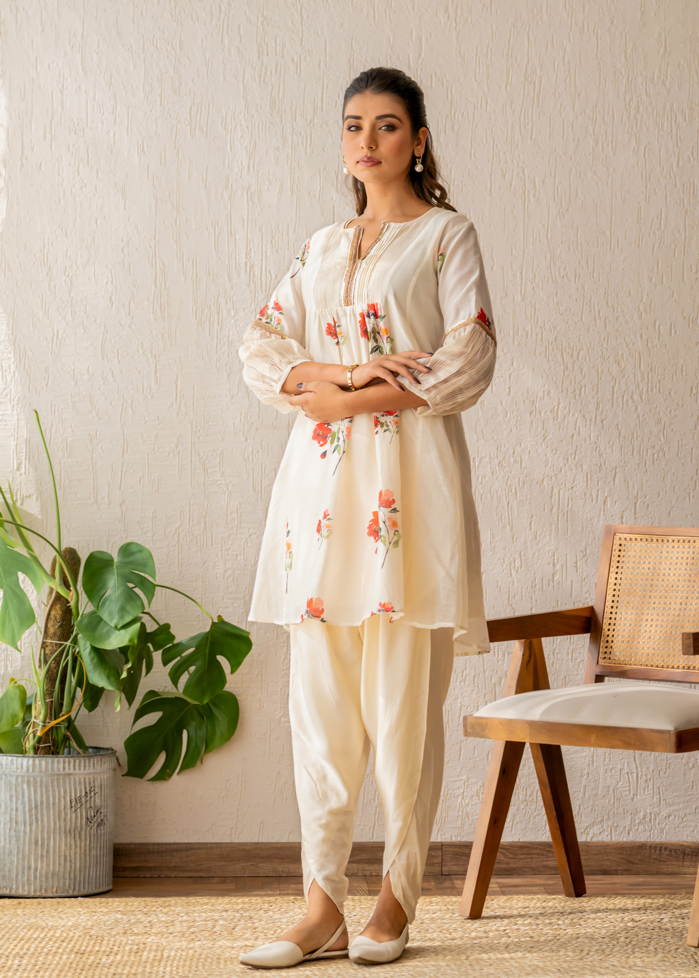 Ivory Bloom Kurta Dhoti Set
