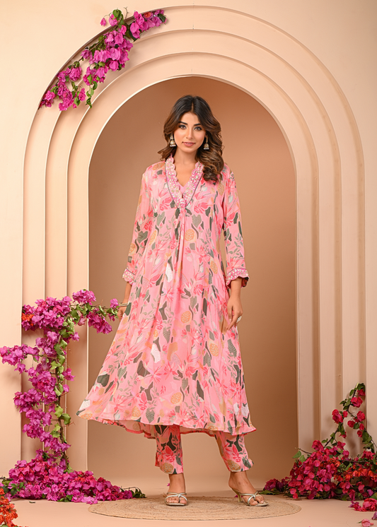 Pink Floral Kurta Set
