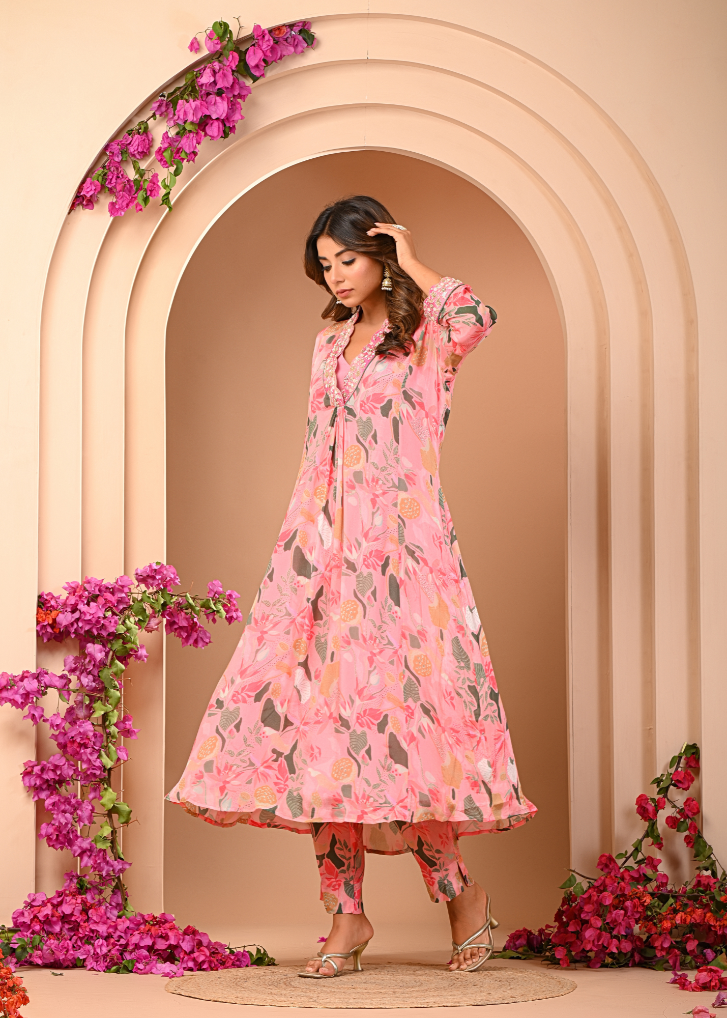 Pink Floral Kurta Set