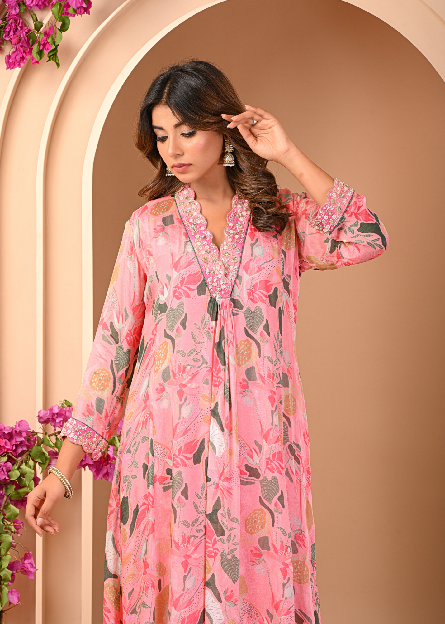 Pink Floral Kurta Set