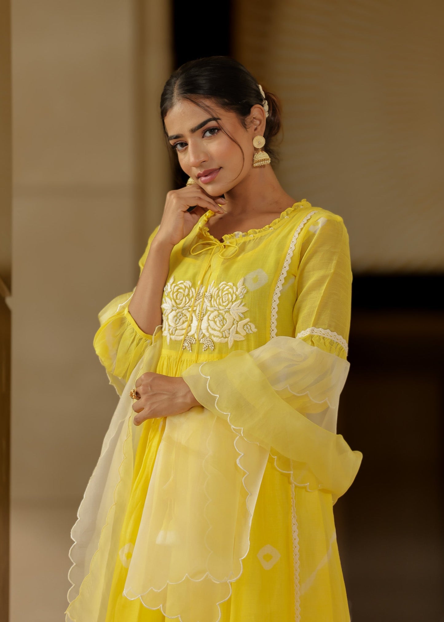 Resham Roses Yellow Kurta Set
