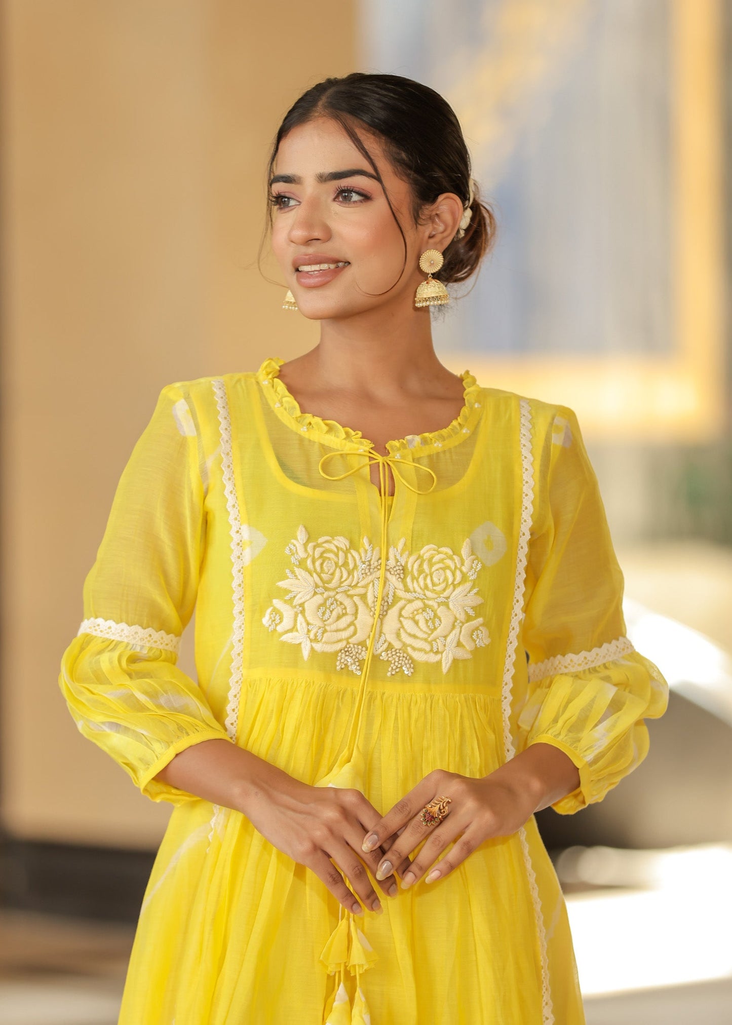 Resham Roses Yellow Kurta Set
