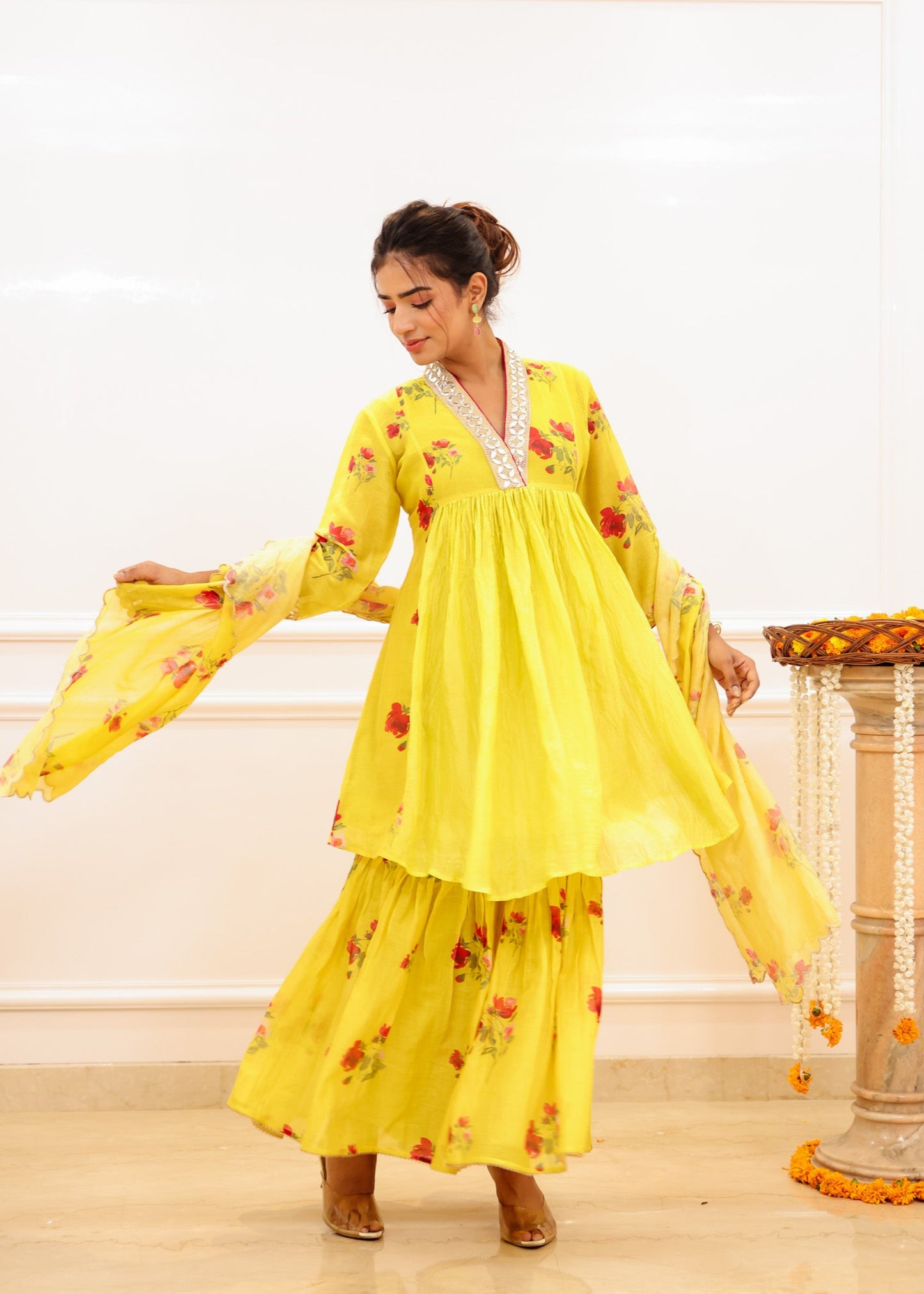 Yellow Floral Sharara Set