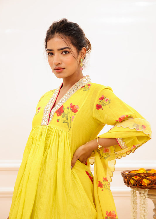 Yellow Floral Sharara Set