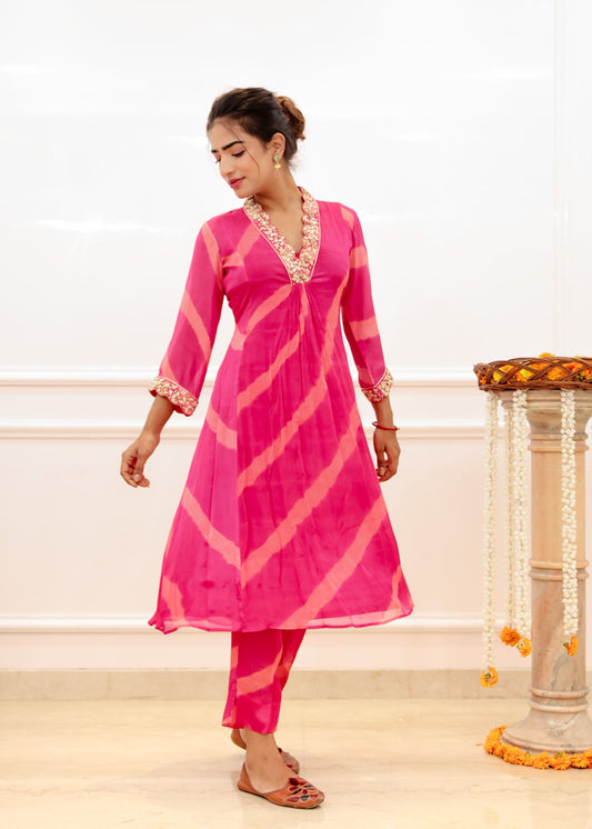 Fuchsia Pink Lehar Kurta Set