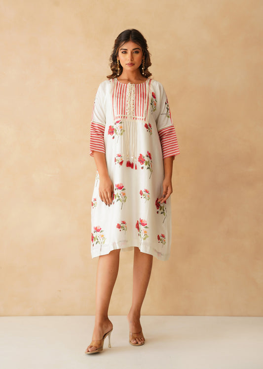 Ivory Crimson Floral Dress