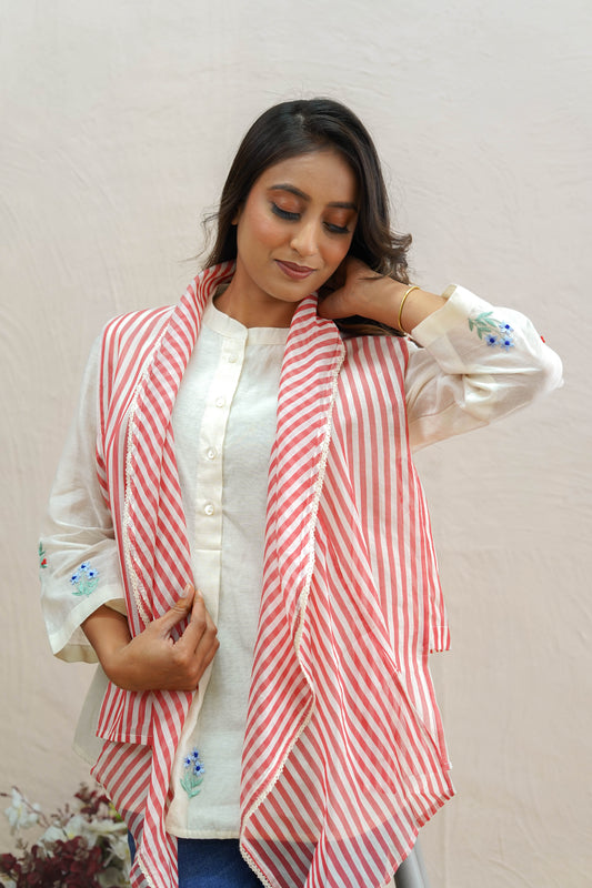 Hand-Embroidered Striped Cape Set