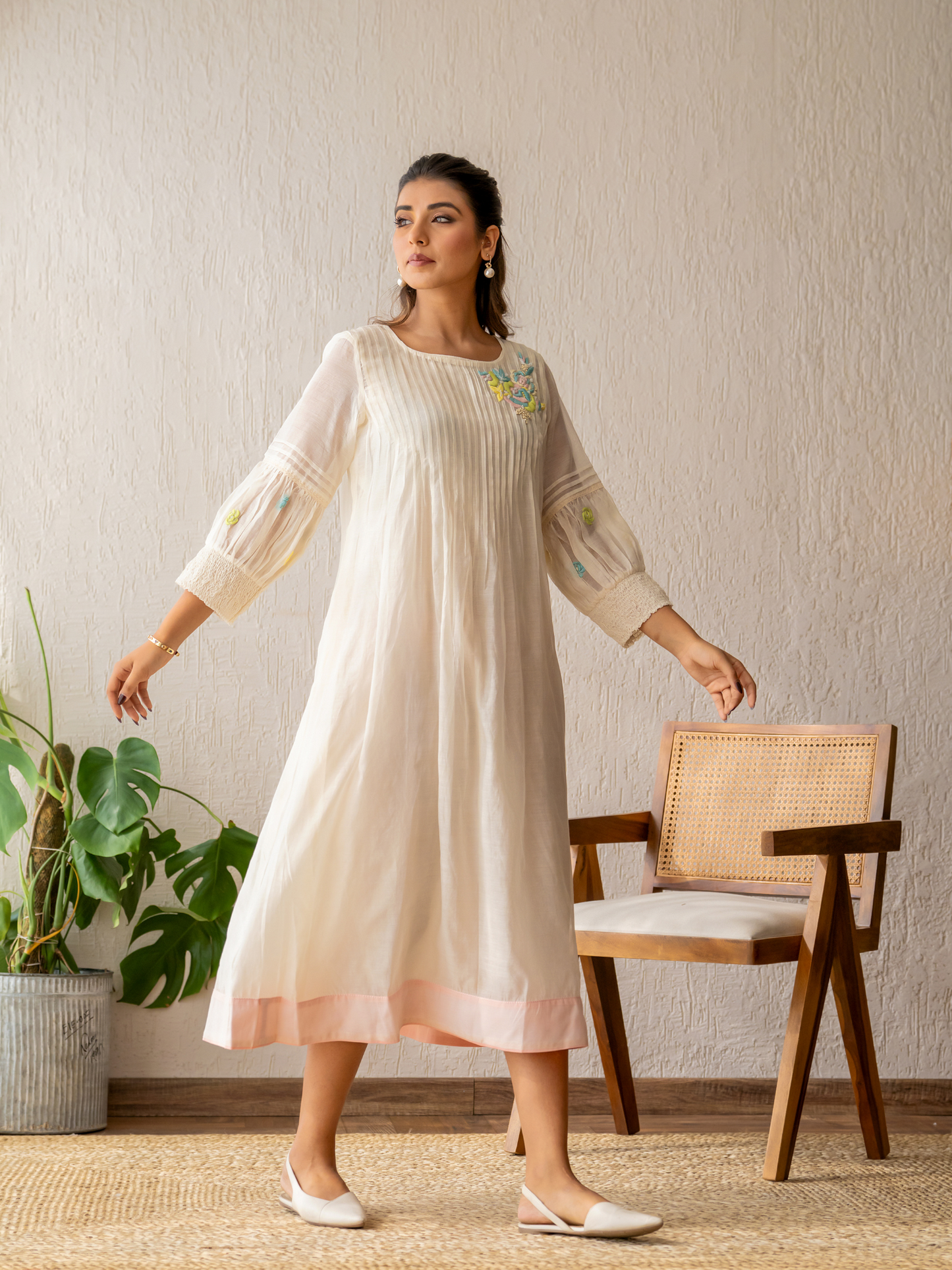 Ivory Resham Roses Dress